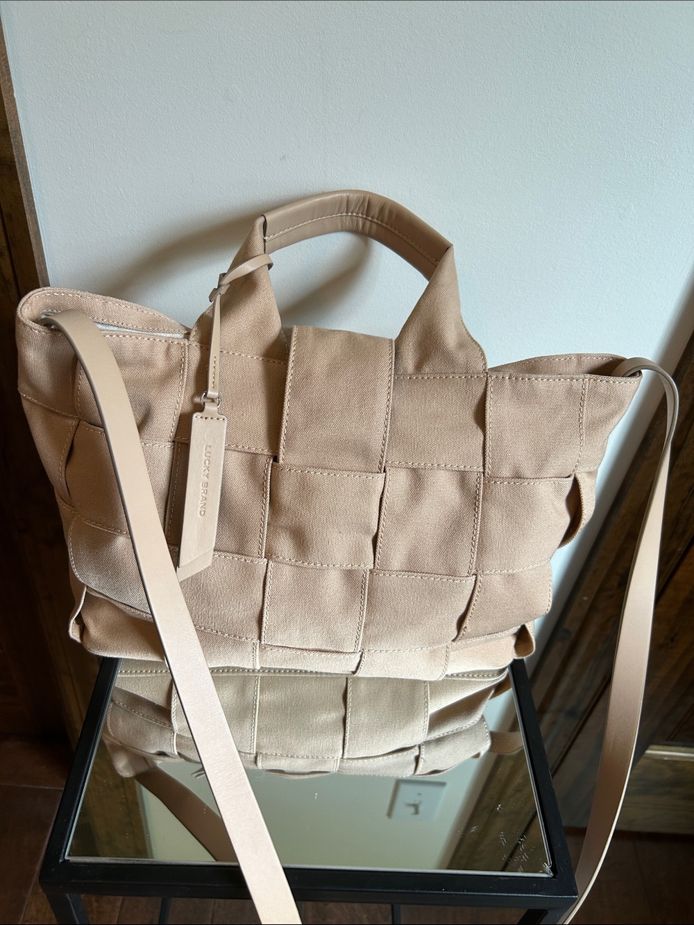 Lucky Brand Woven Tote in Beige Tan